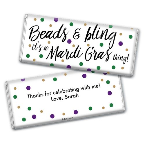 Personalized Chocolate Bar & Wrapper - Mardi Gras Beads & Bling