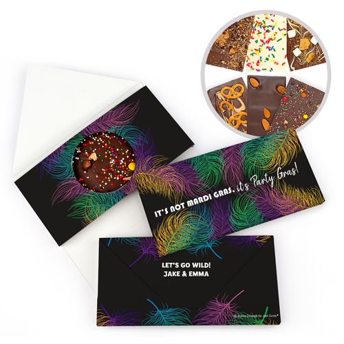 Personalized Mardi Gras Party Feathers Party Gourmet Infused Belgian Chocolate Bars (3.5oz)