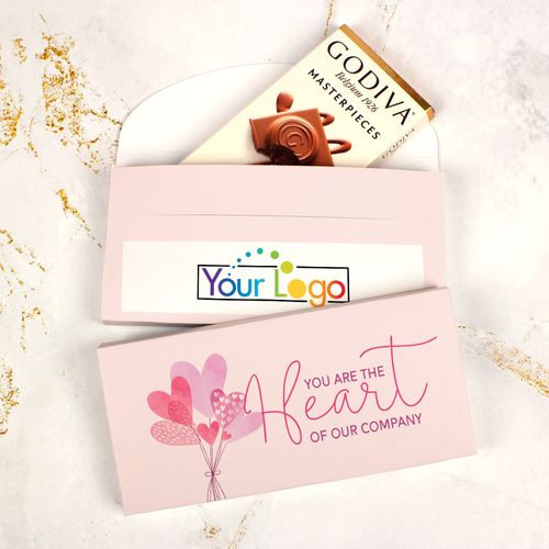 Deluxe Personalized Valentine's Day Sending Hearts Add Your Logo Godiva Chocolate Bar in Gift Box