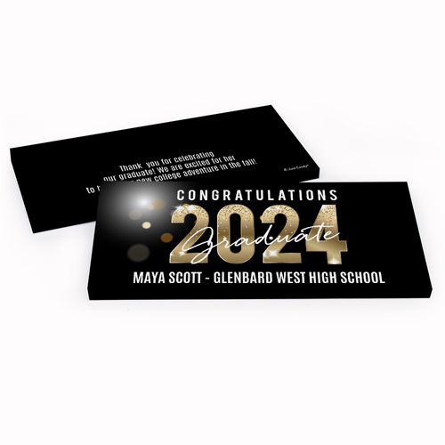 Deluxe Personalized Black & Gold Graduation Chocolate Bar in Gift Box