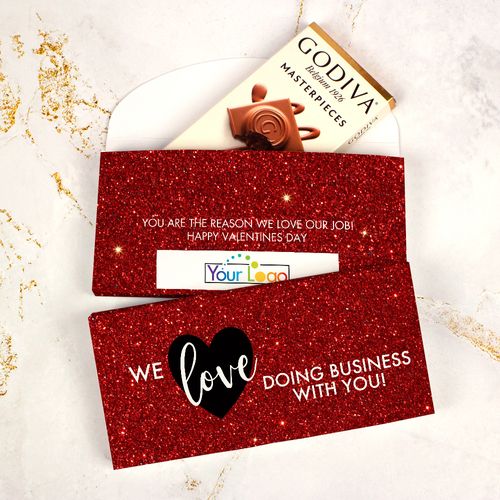 Deluxe Personalized Valentine's Day Corporate Dazzle Add Your Logo Godiva Chocolate Bar in Gift Box