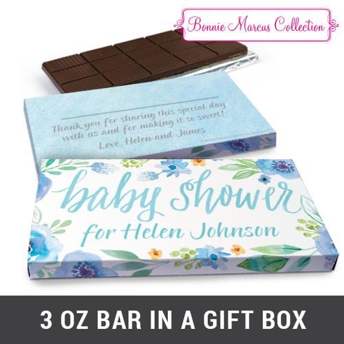 Deluxe Personalized Baby Shower Watercolor Blossom Wreath Chocolate Bar in Gift Box (3oz Bar)