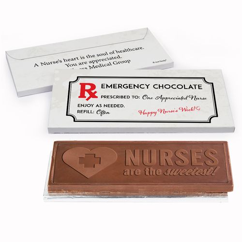 Deluxe Personalized Nurse Appreciation Emergency Embossed Chocolate Bar in Gift Box
