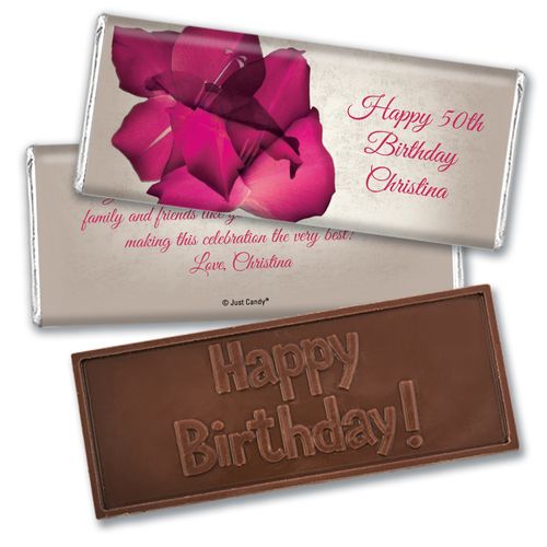 Birthday Personalized Embossed Chocolate Bar Large Flower