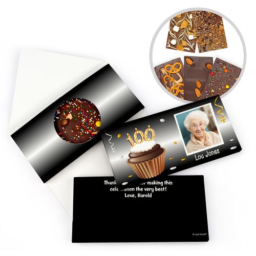 Personalized 100th Cupcake Photo Milestone Birthday Gourmet Infused Belgian Chocolate Bars (3.5oz)