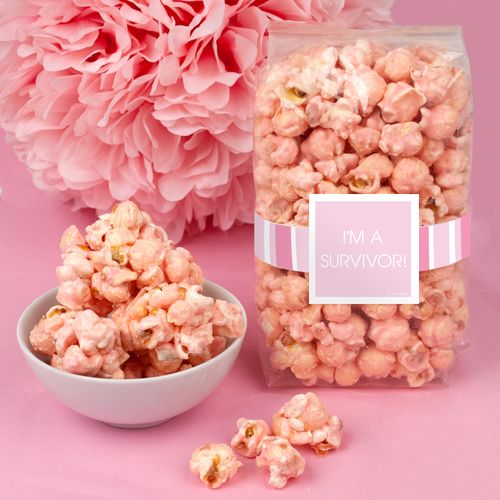 Breast Cancer Awareness Pinstripe Candy Coated Popcorn 8 oz Bags