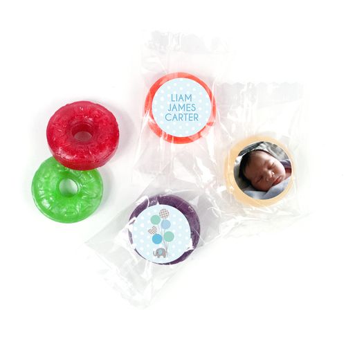 Bonnie Marcus Personalized LifeSavers 5 Flavor Hard Candy Baby Elephants Boy Birth Announcement (300 Pack)