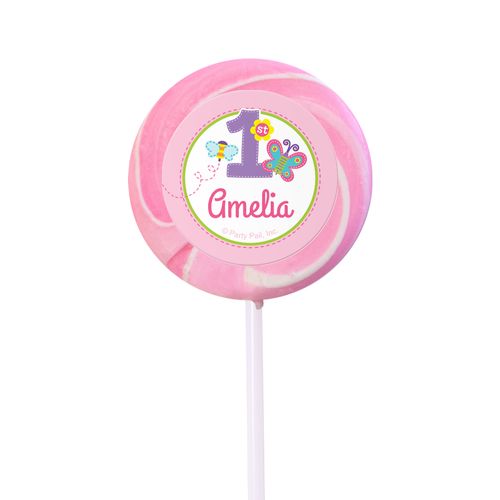 Birthday Personalized Small Light Pink Swirly Pop Butterfly 1st Birthday (24 Pack)