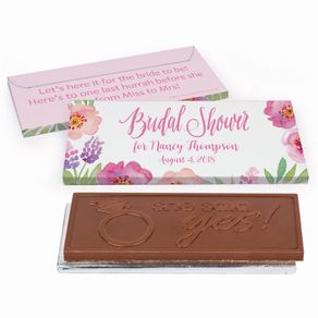 Deluxe Personalized Floral Embrace Bridal Shower Embossed Chocolate Bar in Gift Box