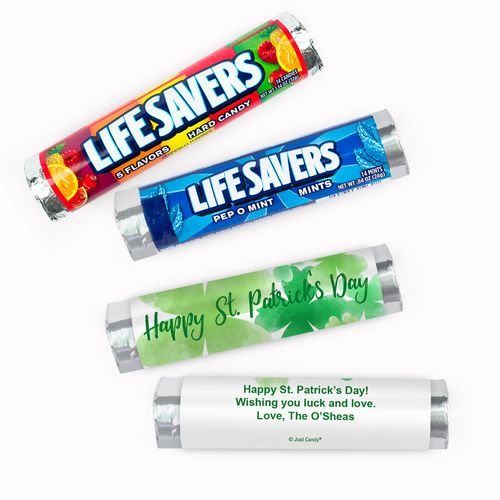 Personalized St. Patrick's Day Watercolor Clovers Lifesavers Rolls (20 Rolls)