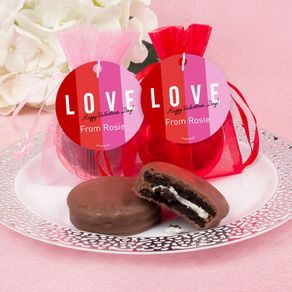Personalized Valentine's Day Color Block Love Milk Chocolate Covered Oreo in Organza Bags with Gift Tag