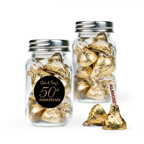 Personalized 50th Anniversary Favor Assembled Mini Mason Jar Filled with Hershey's Kisses