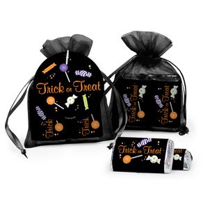 Personalized Halloween No Tricks Just Treats Hershey's Miniatures in Organza Bags with Gift Tag