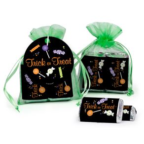 Personalized Halloween No Tricks Just Treats Hershey's Miniatures in Organza Bags with Gift Tag