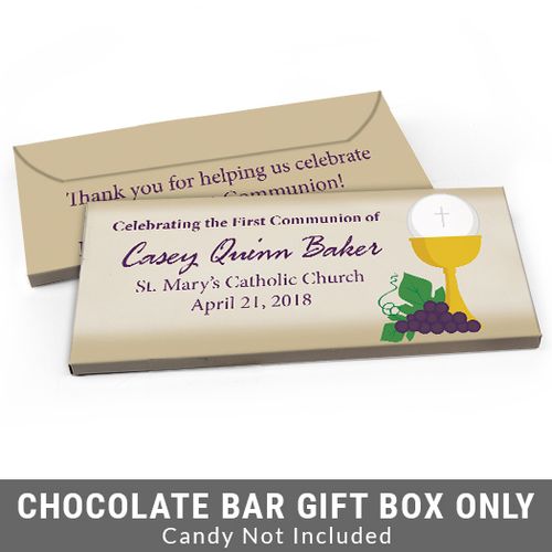 Deluxe Personalized Chalice & Eucharist First Communion Candy Bar Favor Box