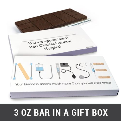 Deluxe Personalized First Aid Nurse Appreciation Belgian Chocolate Bar in Gift Box (3oz Bar)