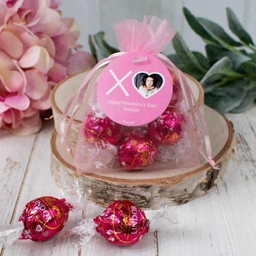 Personalized Valentine's Day XOXO Photo Lindor Truffles by Lindt in Organza Bags with Gift Tag