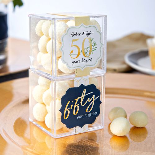 Personalized 50th Anniversary JUST CANDY® favor cube with Premium Sugar Cookie Bites