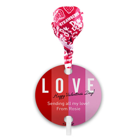 Personalized Color Block Love Valentine's Day Dum Dums with Gift Tag (75 pops)