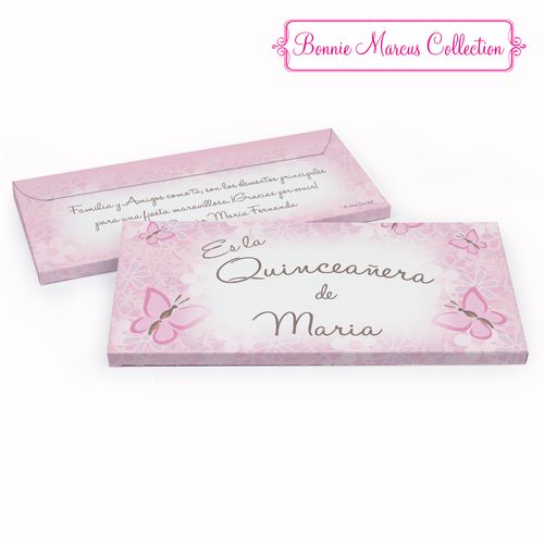 Deluxe Personalized Jardin de Meriposas Quinceaera Chocolate Bar in Gift Box