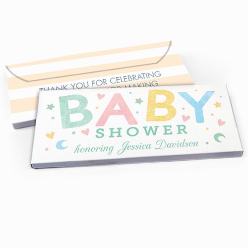 Deluxe Personalized Colorful Baby Baby Shower Candy Bar Favor Box