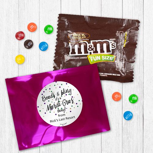 Personalized Mardi Gras Beads and Bling - Milk Chocolate M&Ms