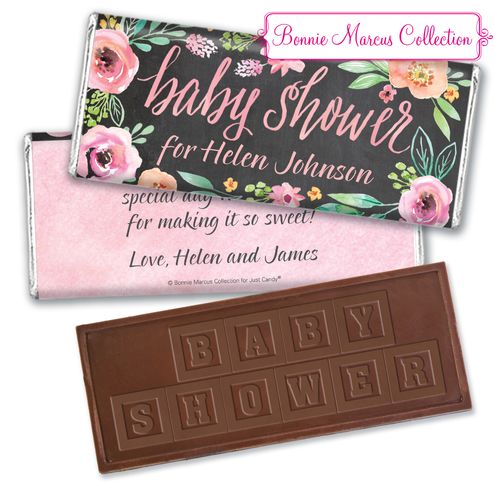 Personalized Bonnie Marcus Embossed Chocolate Bar & Wrapper - Baby Shower Watercolor Wreath