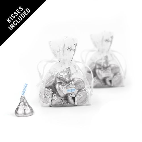 Silver Cross Organza Bags with Silver Hershey's Kisses