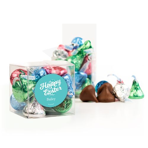 Personalized Easter Chevron Egg Clear Gift Box with Sticker - Approx. 16 Spring Mix Hershey's Kisses