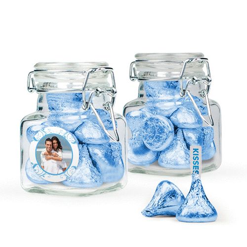 Personalized Anniversary Favor Assembled Swing Top Square Jar Filled with Hershey's Kisses