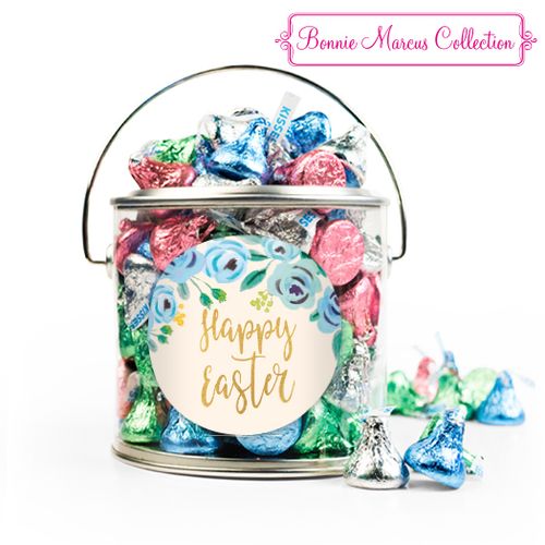 Easter Blue Flowers Silver Paint Can with Sticker - 12oz Spring Mix Kisses
