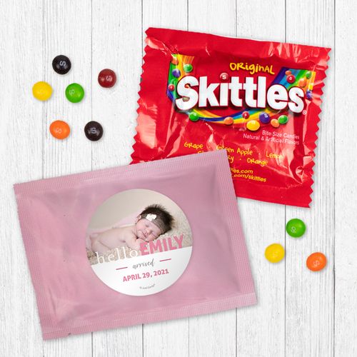 Personalized Girl Birth Announcement Pink Baby Girl - Skittles