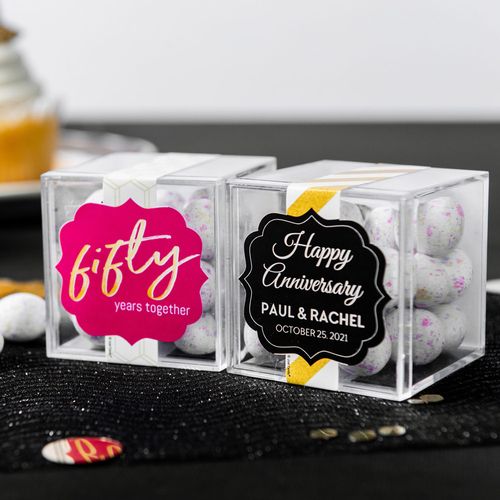 Personalized 50th Anniversary JUST CANDY® favor cube with Premium Confetti Cookie Bites