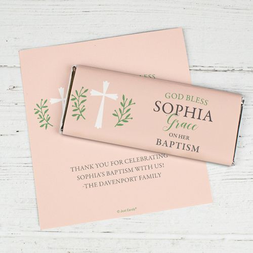 Personalized Baptism Chocolate Bar Wrappers Only - God Bless Pink