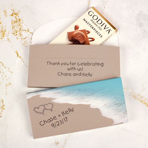 Deluxe Personalized Wedding Seashore Message Godiva Chocolate Bar in Gift Box