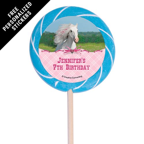 Birthday Personalized 3" Swirly Pop Heart My Horse (12 Pack)