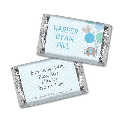 Bonnie Marcus Collection Personalized Hershey's Miniature and Wrapper Baby Elephants Boy Birth Announcement