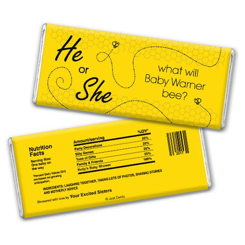 Gender Reveal Baby Shower Personalized Chocolate Bar Bumble Bee