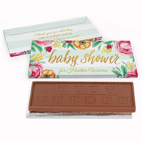 Deluxe Personalized Baby Shower Stripes Embossed Chocolate Bar in Gift Box