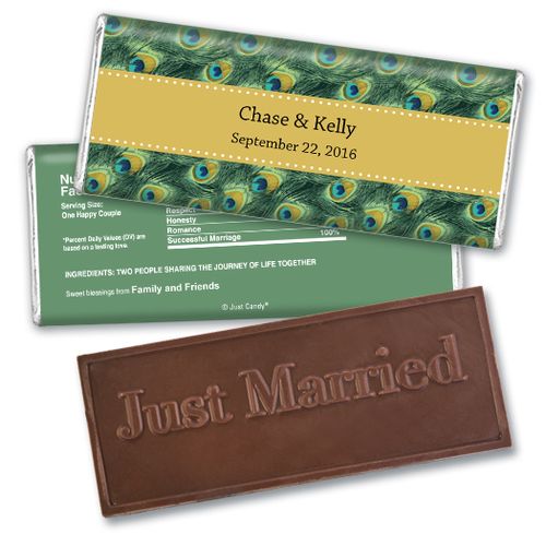 Personalized Wedding Favor Embossed Chocolate Bar Peacock Feathers