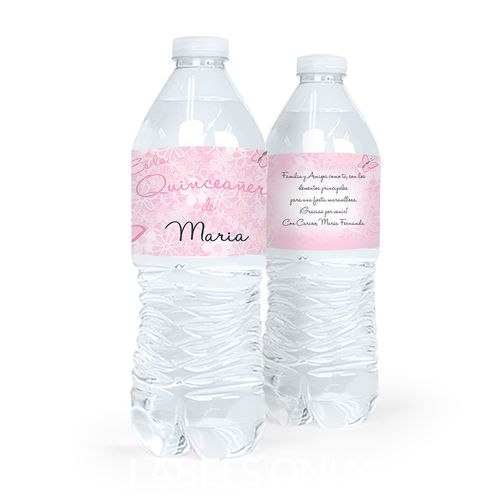Personalized Quinceaera Jardin de Mariposas Water Bottle Sticker Labels (5 Labels)