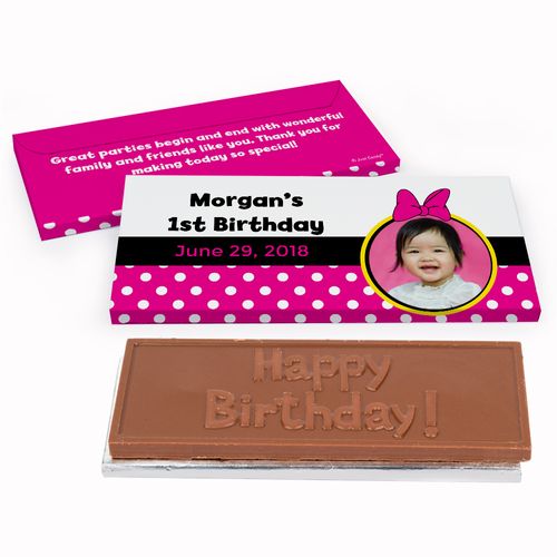 Deluxe Personalized Minnie Mouse Photo Youth Birthday Chocolate Bar in Gift Box