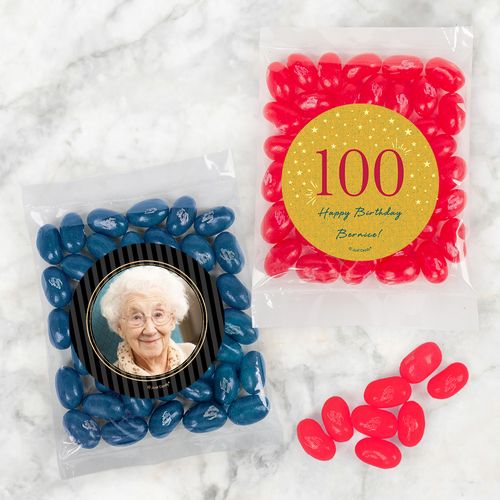 Personalized Milestone 100th Birthday Candy Bags with Jelly Belly Jelly Beans