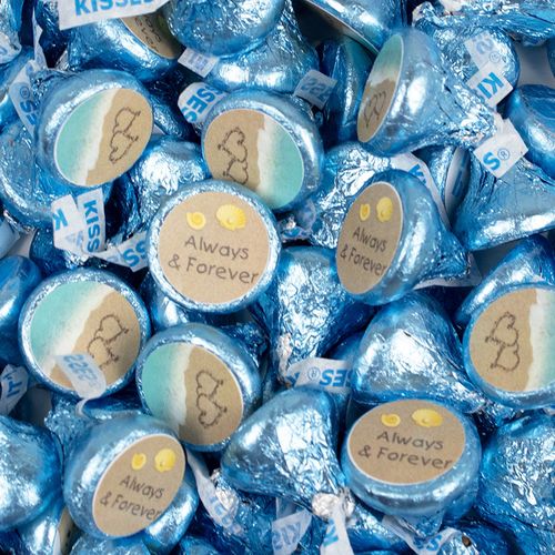 Beach Wedding Stickers and Hershey's Kisses Candy - Assembled 100 Pack