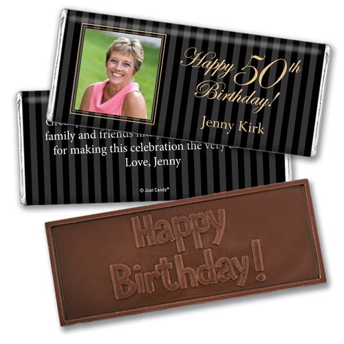 Birthday Personalized Embossed Chocolate Bar Formal Pinstripes Photo
