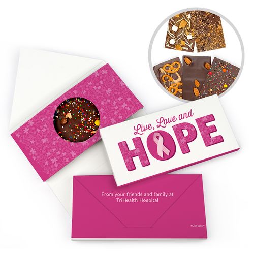 Personalized Live Love Hope Breast Cancer Gourmet Infused Belgian Chocolate Bars (3.5oz)