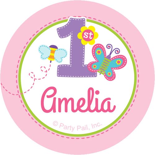 Sweet First Birthday Girl Personalized 2" Stickers (20 Stickers)