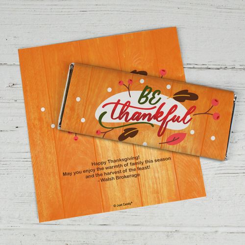 Personalized Thanksgiving Be Thankful Chocolate Bar Wrappers Only