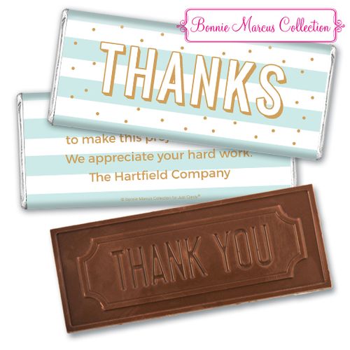 Personalized Bonnie Marcus Stripes and Dots Thank You Embossed Chocolate Bar