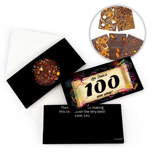 Personalized 100th Scroll Milestone Birthday Gourmet Infused Belgian Chocolate Bars (3.5oz)